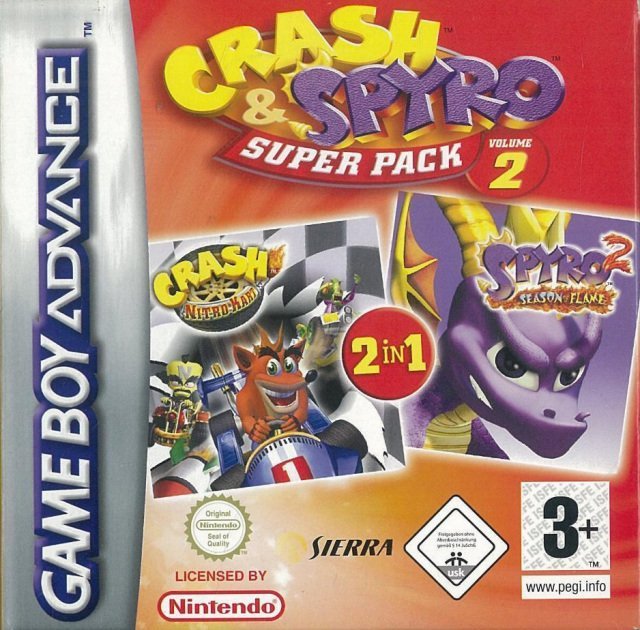 The coverart image of 2 in 1 - Spyro 2 - Season of Flame & Crash Nitro Kart